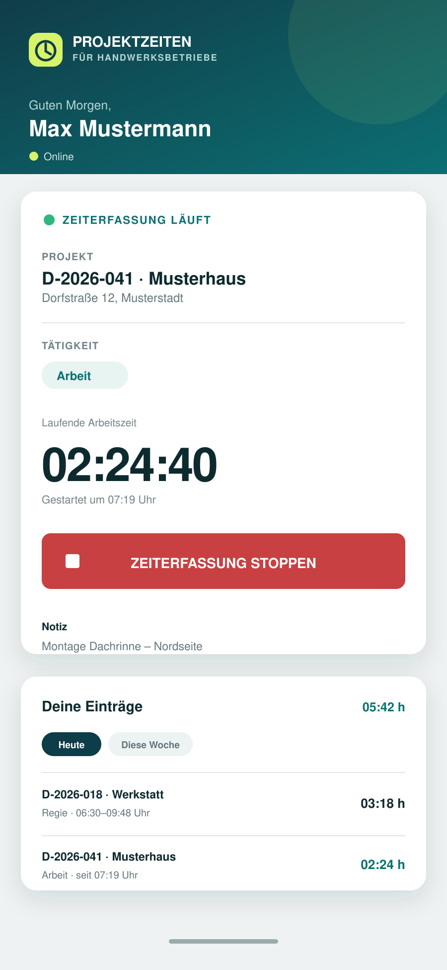 Projektzeiten Web-App Projektzeiten Web-App